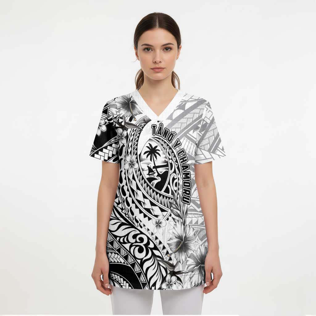 Guam-Land of the Chamorro Scrub Top Polynesian Tattoo Style Hibiscus and Plumeria Art - Polynesian Pride