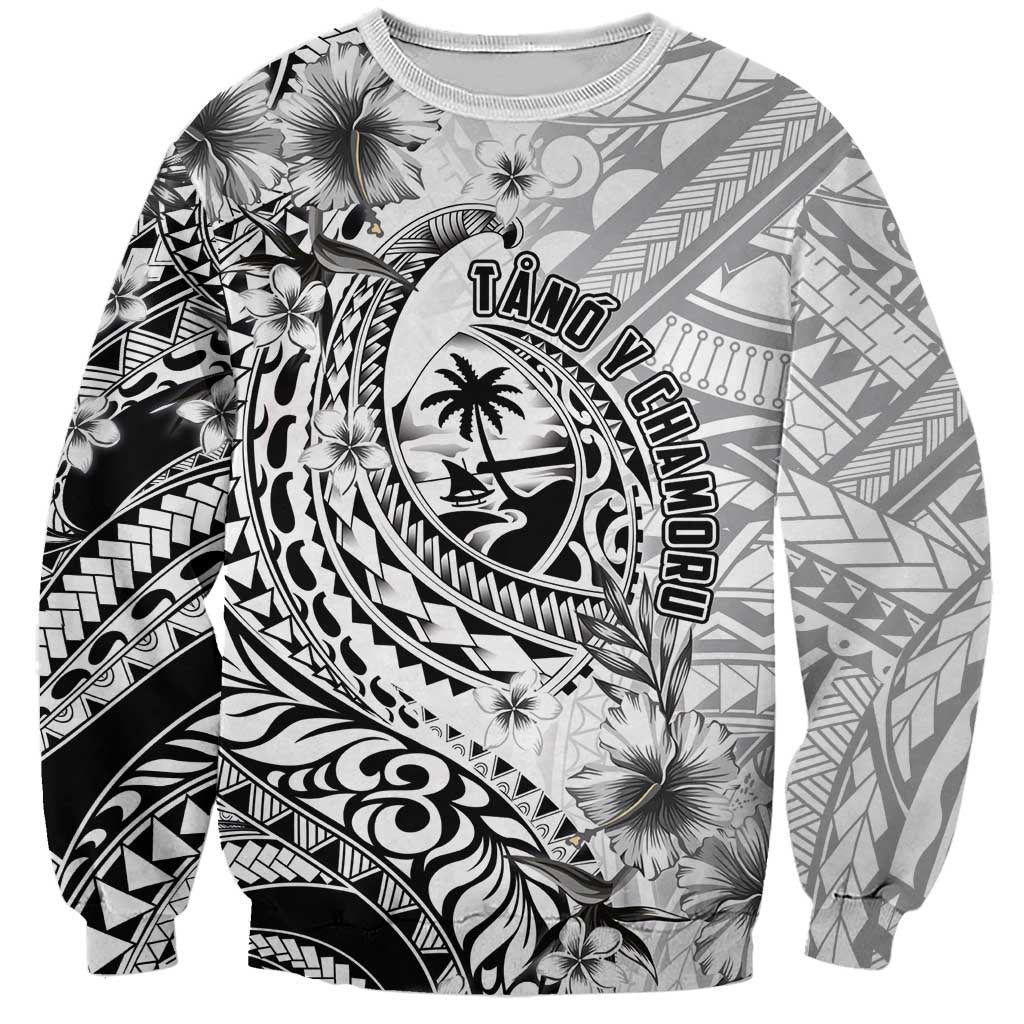 Guam-Land of the Chamorro Sweatshirt Polynesian Tattoo Style Hibiscus and Plumeria Art