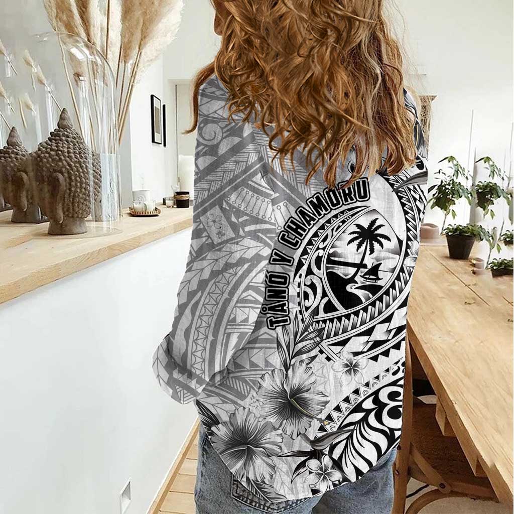 Guam-Land of the Chamorro Women Casual Shirt Polynesian Tattoo Style Hibiscus and Plumeria Art LT03 - Polynesian Pride