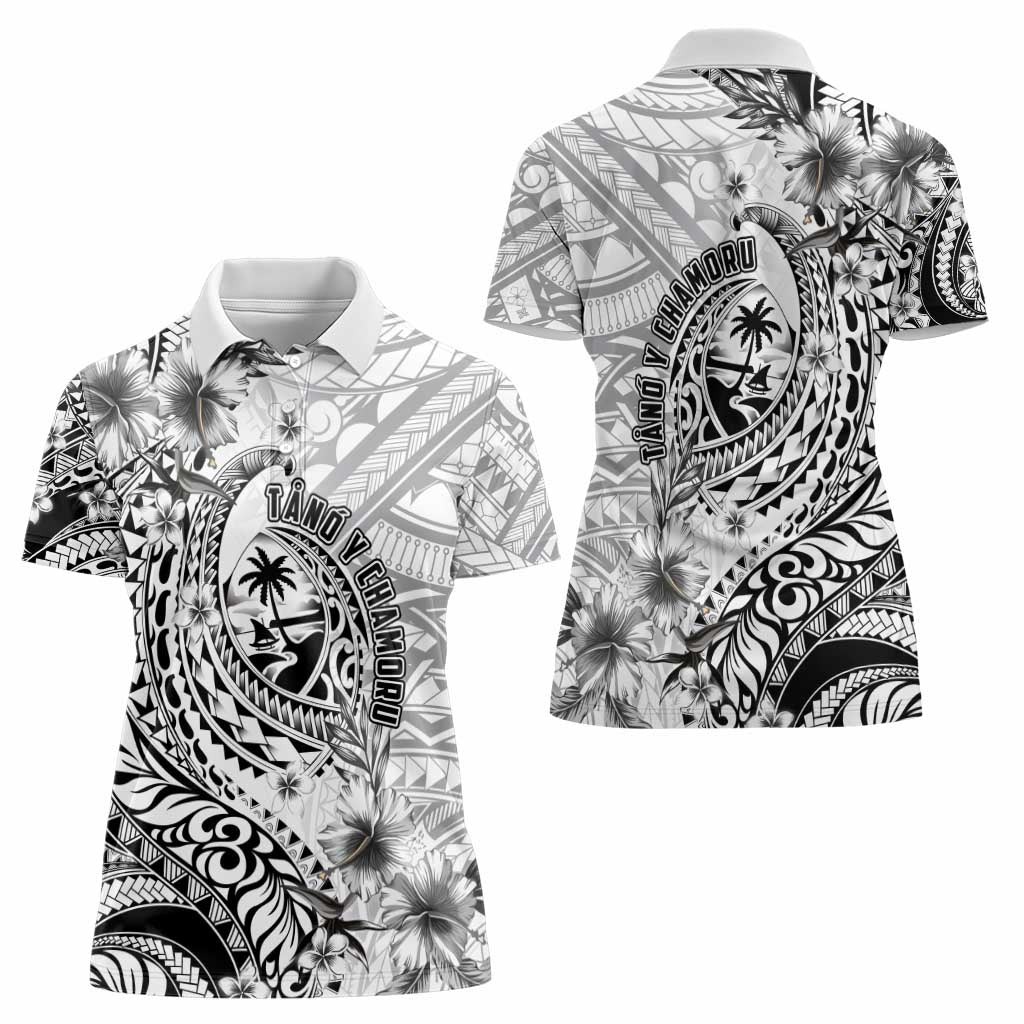 Guam-Land of the Chamorro Women Polo Shirt Polynesian Tattoo Style Hibiscus and Plumeria Art