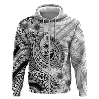 Guam-Land of the Chamorro Zip Hoodie Polynesian Tattoo Style Hibiscus and Plumeria Art LT03 Zip Hoodie Black - Polynesian Pride