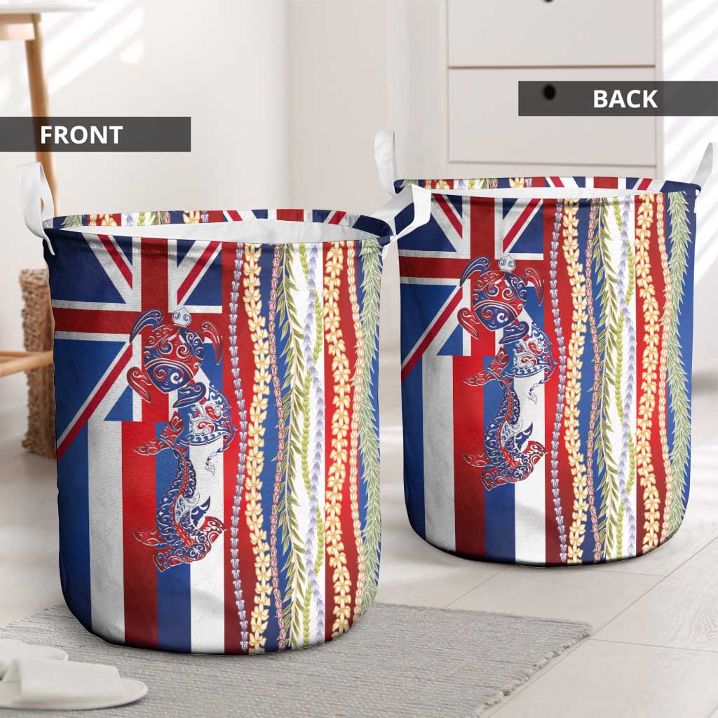 Hawaiian Sea Animals Laundry Basket with Lei and Flag Style