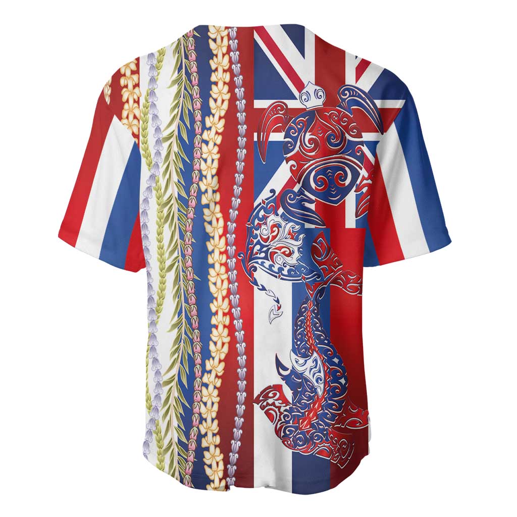 Hawaiian Sea Animals Baseball Jersey with Lei and Flag Style