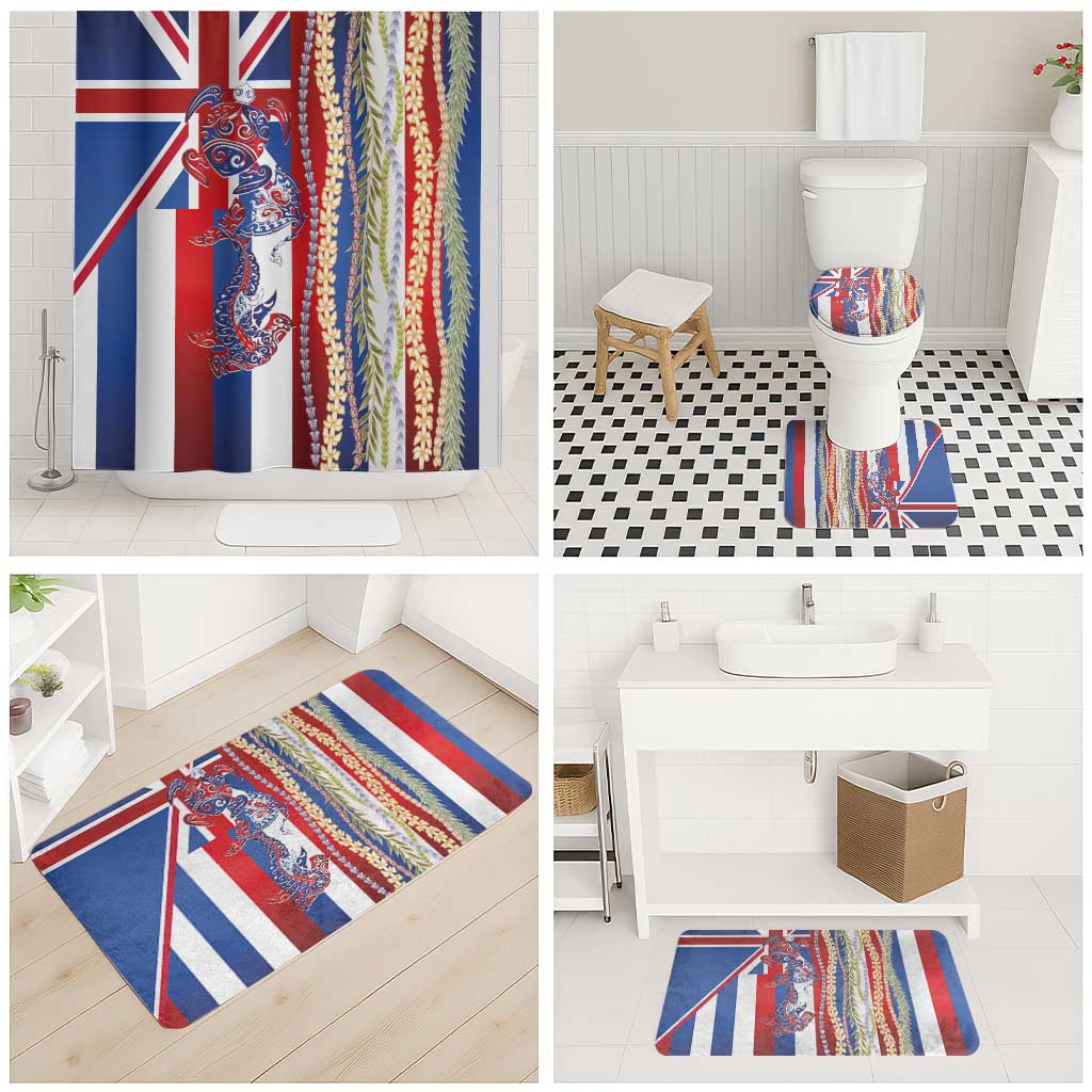 Hawaiian Sea Animals Bathroom Set with Lei and Flag Style