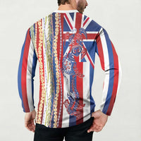 Hawaiian Sea Animals Button Sweatshirt with Lei and Flag Style