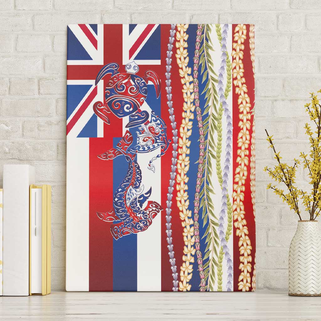Hawaiian Sea Animals Canvas Wall Art with Lei and Flag Style