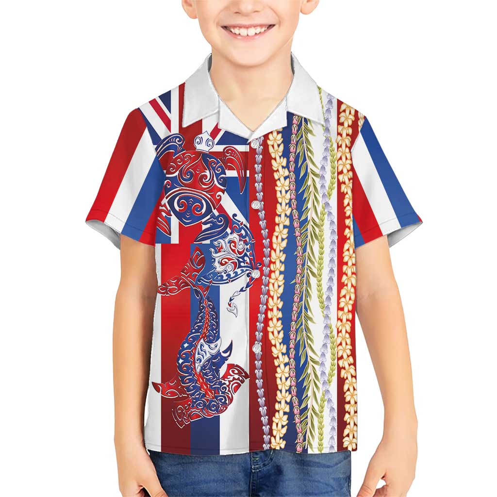 Hawaiian Sea Animals Family Matching Off The Shoulder Long Sleeve Dress and Hawaiian Shirt with Lei and Flag Style LT03 Son's Shirt Multicolor - Polynesian Pride