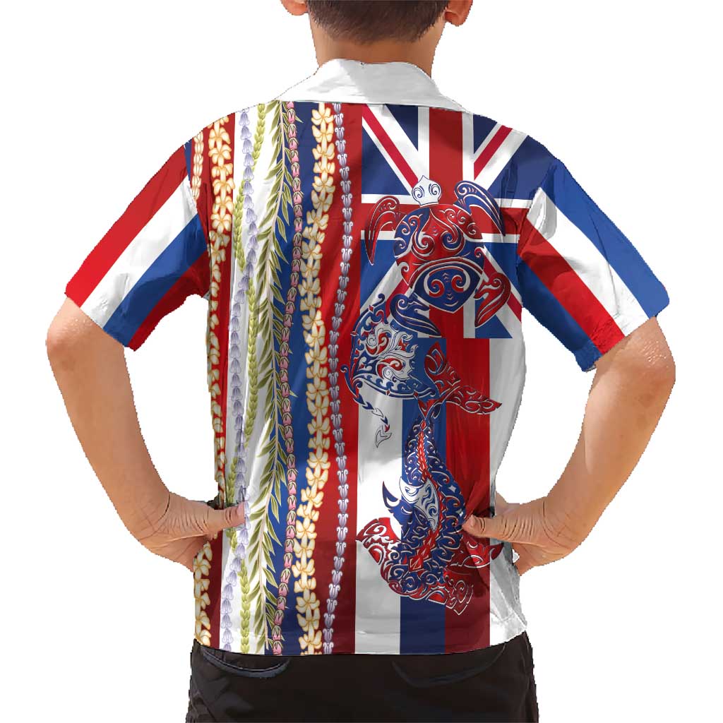 Hawaiian Sea Animals Family Matching Off Shoulder Maxi Dress and Hawaiian Shirt with Lei and Flag Style LT03 - Polynesian Pride
