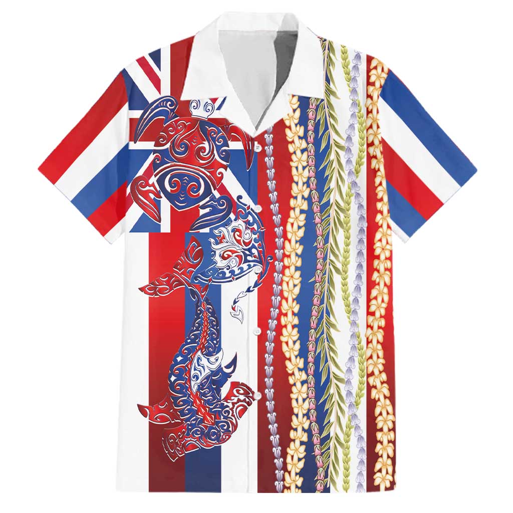 Hawaiian Sea Animals Family Matching Off Shoulder Maxi Dress and Hawaiian Shirt with Lei and Flag Style LT03 Dad's Shirt - Short Sleeve Multicolor - Polynesian Pride
