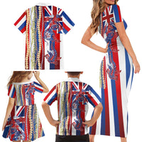 Hawaiian Sea Animals Family Matching Short Sleeve Bodycon Dress and Hawaiian Shirt with Lei and Flag Style LT03 - Polynesian Pride
