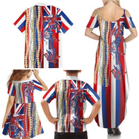 Hawaiian Sea Animals Family Matching Summer Maxi Dress and Hawaiian Shirt with Lei and Flag Style LT03 - Polynesian Pride