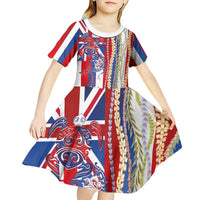 Hawaiian Sea Animals Kid Short Sleeve Dress with Lei and Flag Style