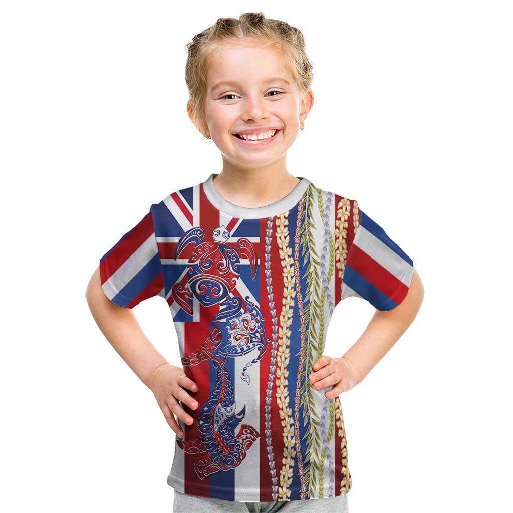 Hawaiian Sea Animals Kid T Shirt with Lei and Flag Style