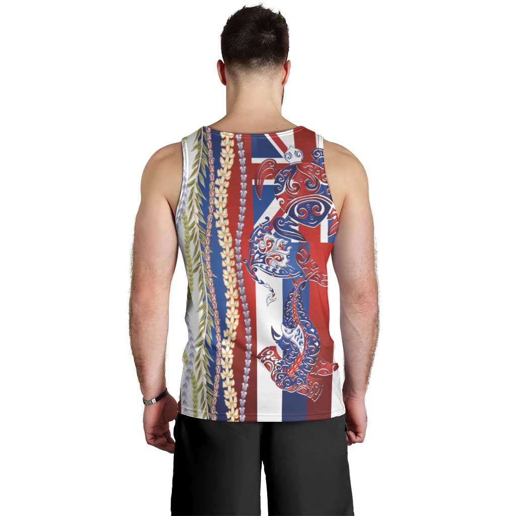 Hawaiian Sea Animals Men Tank Top with Lei and Flag Style