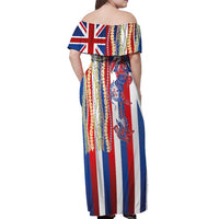 Hawaiian Sea Animals Off Shoulder Maxi Dress with Lei and Flag Style