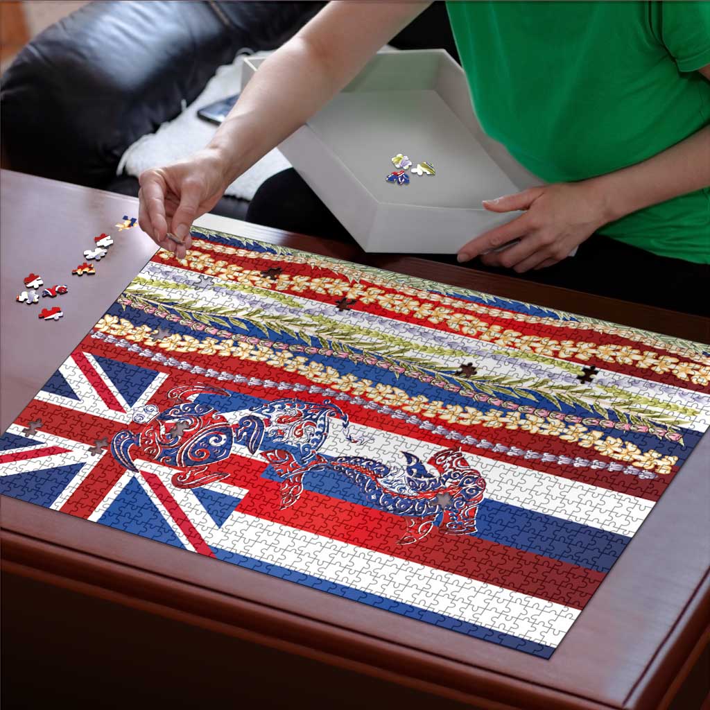 Hawaiian Sea Animals Puzzle with Lei and Flag Style