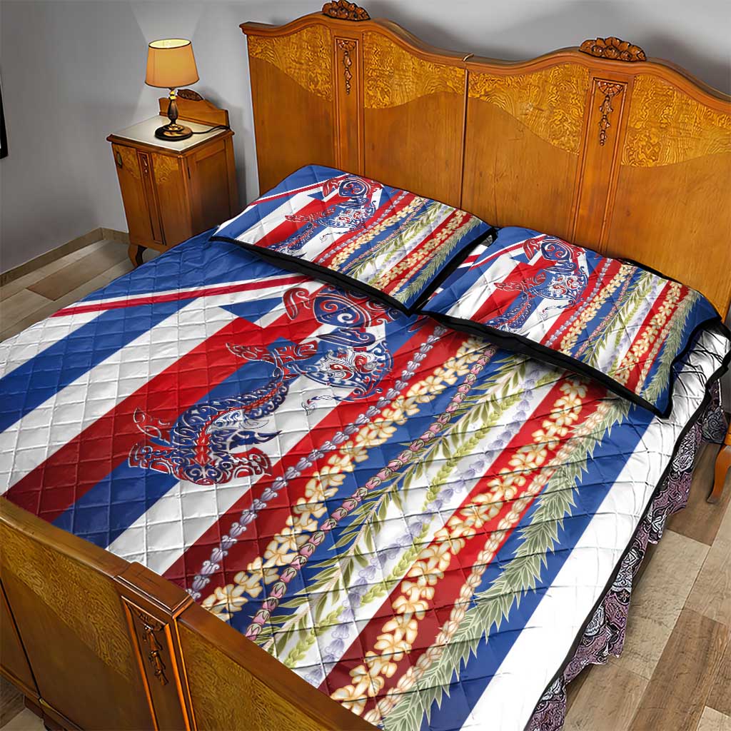 Hawaiian Sea Animals Quilt Bed Set with Lei and Flag Style