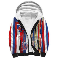 Hawaiian Sea Animals Sherpa Hoodie with Lei and Flag Style