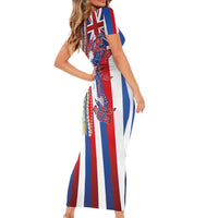Hawaiian Sea Animals Short Sleeve Bodycon Dress with Lei and Flag Style