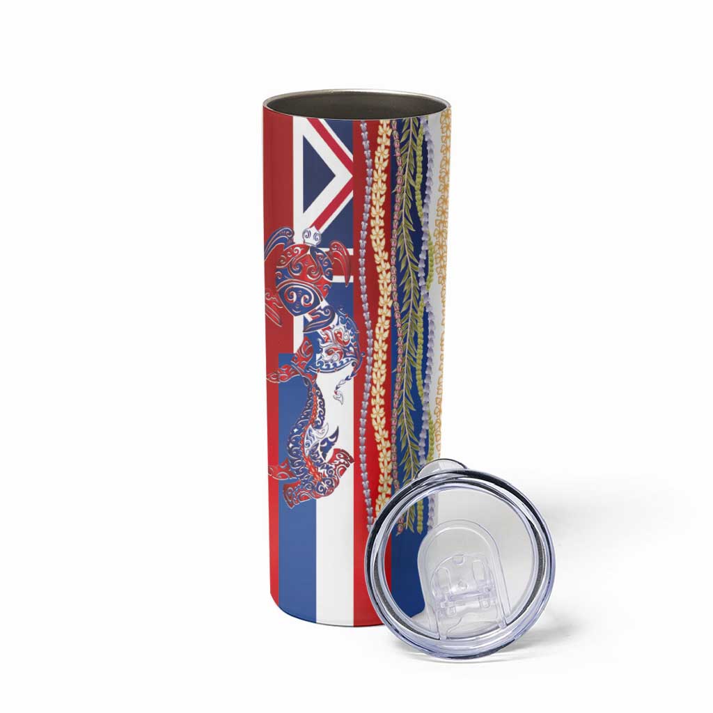 Hawaiian Sea Animals Skinny Tumbler with Lei and Flag Style