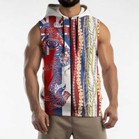 Hawaiian Sea Animals Sleeveless Zip Hoodie with Lei and Flag Style
