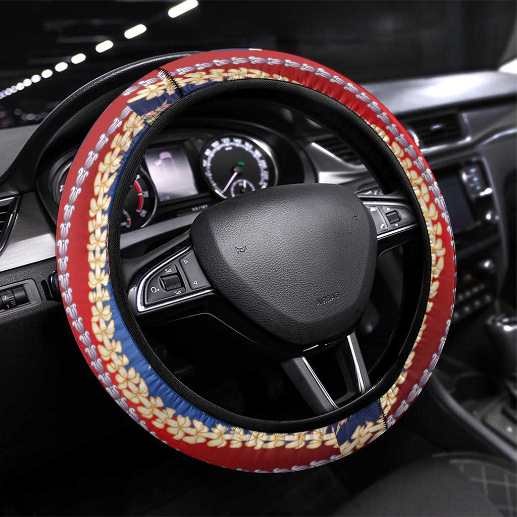 Hawaiian Sea Animals Steering Wheel Cover with Lei and Flag Style
