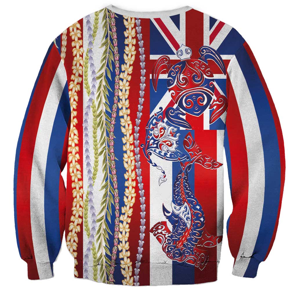 Hawaiian Sea Animals Sweatshirt with Lei and Flag Style