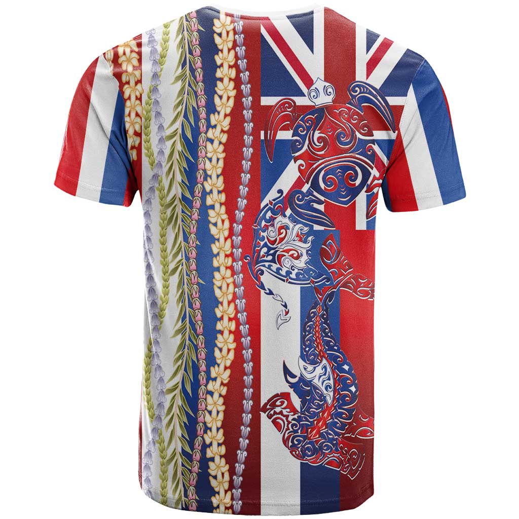 Hawaiian Sea Animals T Shirt with Lei and Flag Style