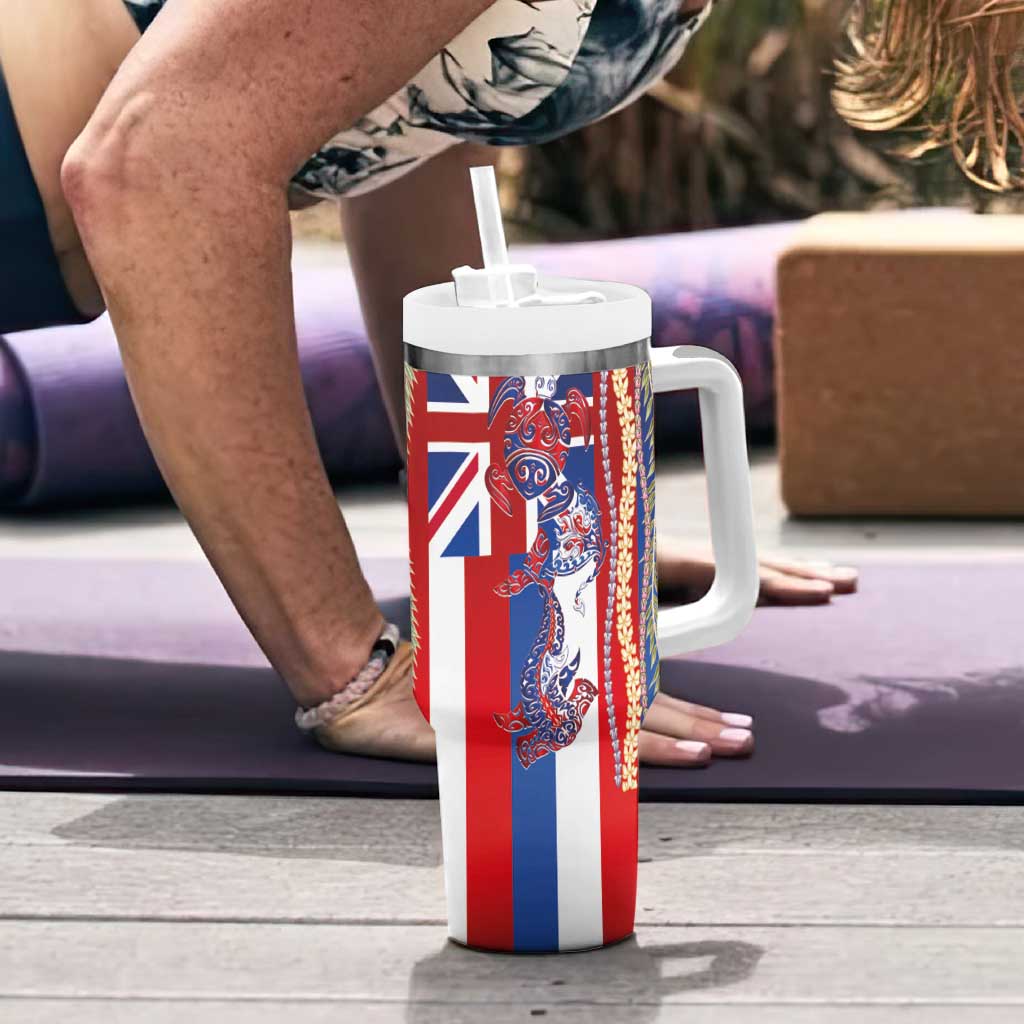 Hawaiian Sea Animals Tumbler With Handle with Lei and Flag Style