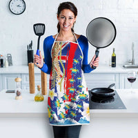 Hawaiian Sea Turtles and Plumeria Apron with Lei and Flag Grunge Style
