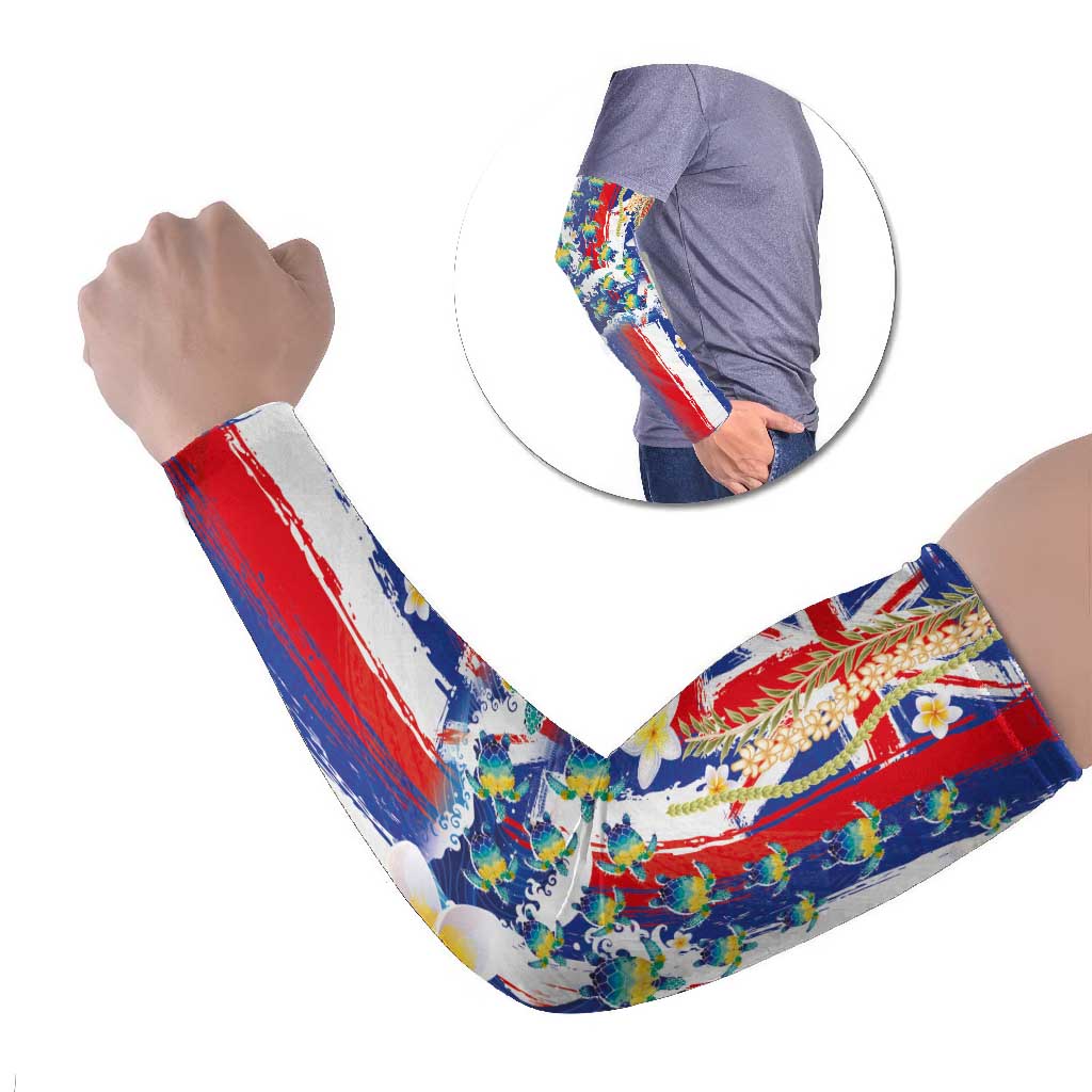 Hawaiian Sea Turtles and Plumeria Arm Sleeves with Lei and Flag Grunge Style