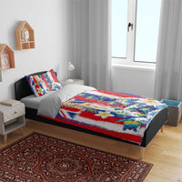 Hawaiian Sea Turtles and Plumeria Bedding Set with Lei and Flag Grunge Style