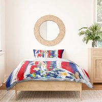 Hawaiian Sea Turtles and Plumeria Bedding Set with Lei and Flag Grunge Style