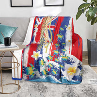 Hawaiian Sea Turtles and Plumeria Blanket with Lei and Flag Grunge Style