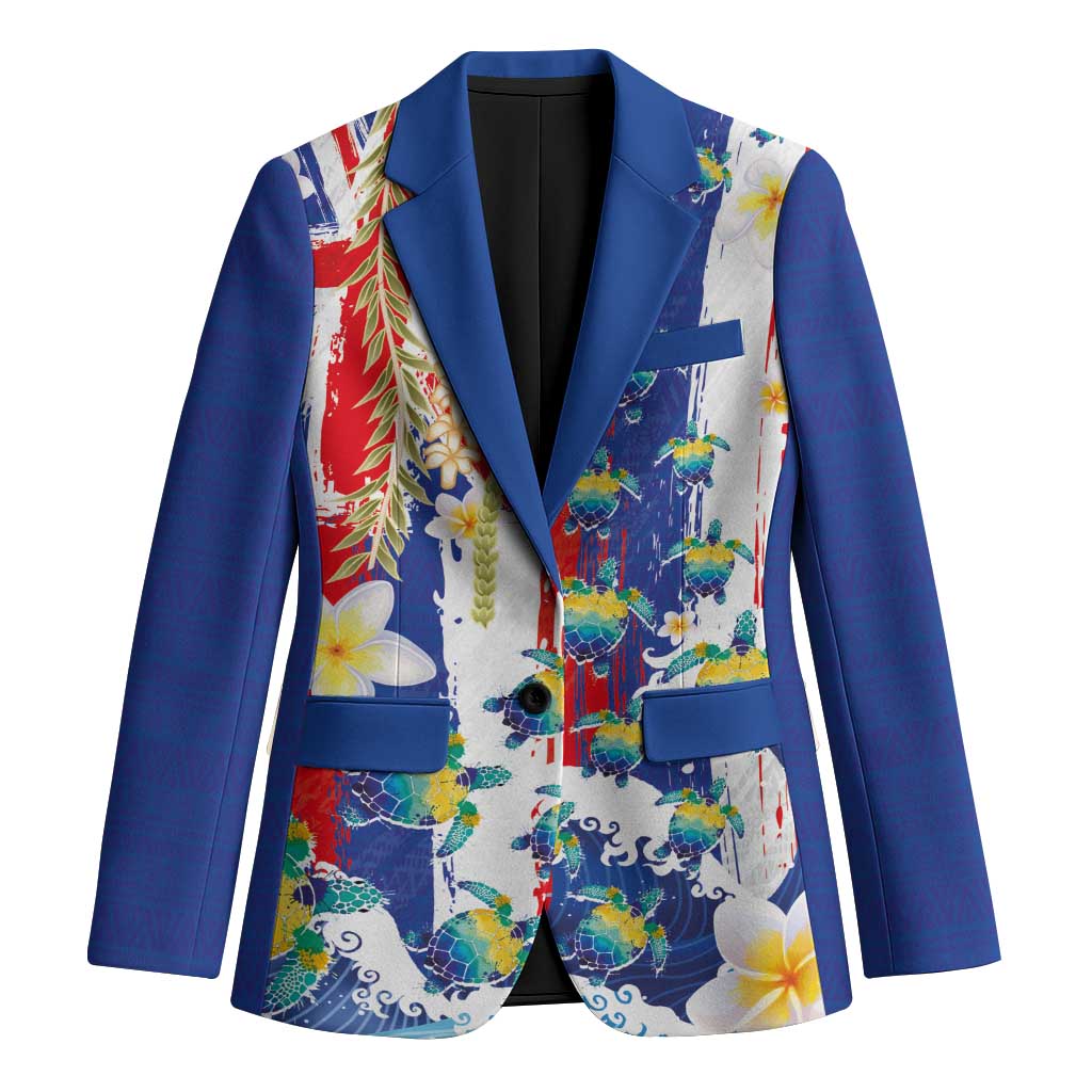 Hawaiian Sea Turtles and Plumeria Blazer with Lei and Flag Grunge Style