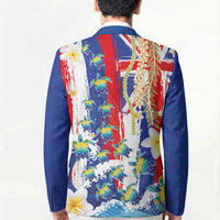 Hawaiian Sea Turtles and Plumeria Blazer with Lei and Flag Grunge Style