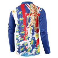 Hawaiian Sea Turtles and Plumeria Button Sweatshirt with Lei and Flag Grunge Style