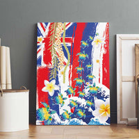 Hawaiian Sea Turtles and Plumeria Canvas Wall Art with Lei and Flag Grunge Style