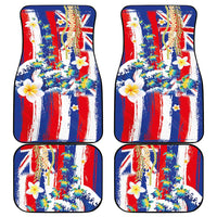 Hawaiian Sea Turtles and Plumeria Car Mats with Lei and Flag Grunge Style