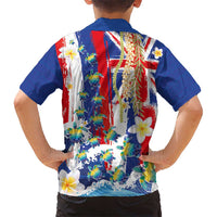 Hawaiian Sea Turtles and Plumeria Family Matching Long Sleeve Bodycon Dress and Hawaiian Shirt with Lei and Flag Grunge Style LT03 - Polynesian Pride