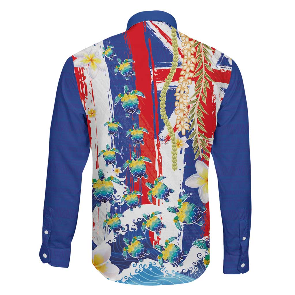 Hawaiian Sea Turtles and Plumeria Family Matching Mermaid Dress and Hawaiian Shirt with Lei and Flag Grunge Style LT03 - Polynesian Pride