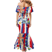 Hawaiian Sea Turtles and Plumeria Family Matching Mermaid Dress and Hawaiian Shirt with Lei and Flag Grunge Style LT03 - Polynesian Pride