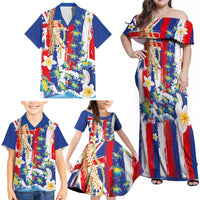 Hawaiian Sea Turtles and Plumeria Family Matching Off Shoulder Maxi Dress and Hawaiian Shirt with Lei and Flag Grunge Style LT03 - Polynesian Pride
