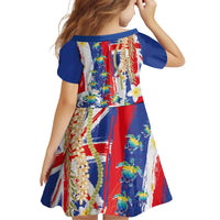Hawaiian Sea Turtles and Plumeria Family Matching Short Sleeve Bodycon Dress and Hawaiian Shirt with Lei and Flag Grunge Style LT03 - Polynesian Pride