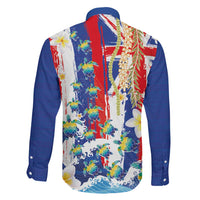 Hawaiian Sea Turtles and Plumeria Family Matching Short Sleeve Bodycon Dress and Hawaiian Shirt with Lei and Flag Grunge Style LT03 - Polynesian Pride