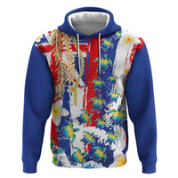 Hawaiian Sea Turtles and Plumeria Hoodie with Lei and Flag Grunge Style