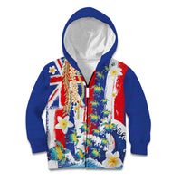 Hawaiian Sea Turtles and Plumeria Kid Hoodie with Lei and Flag Grunge Style