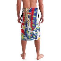 Hawaiian Sea Turtles and Plumeria Lavalava with Lei and Flag Grunge Style