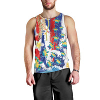 Hawaiian Sea Turtles and Plumeria Men Tank Top with Lei and Flag Grunge Style