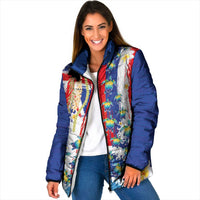 Hawaiian Sea Turtles and Plumeria Padded Jacket with Lei and Flag Grunge Style